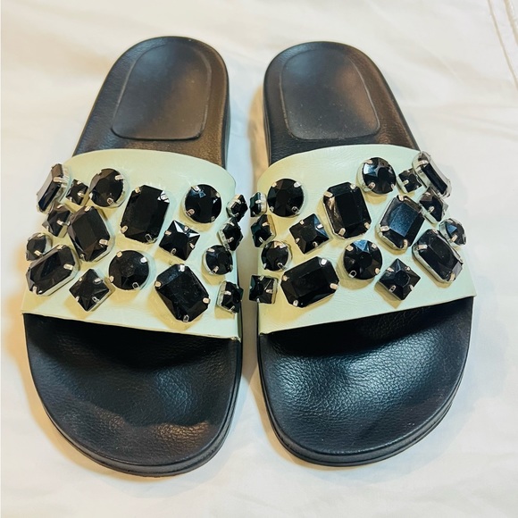 Randall Loeffler Mint & Black Jeweled Slides - Picture 2 of 3